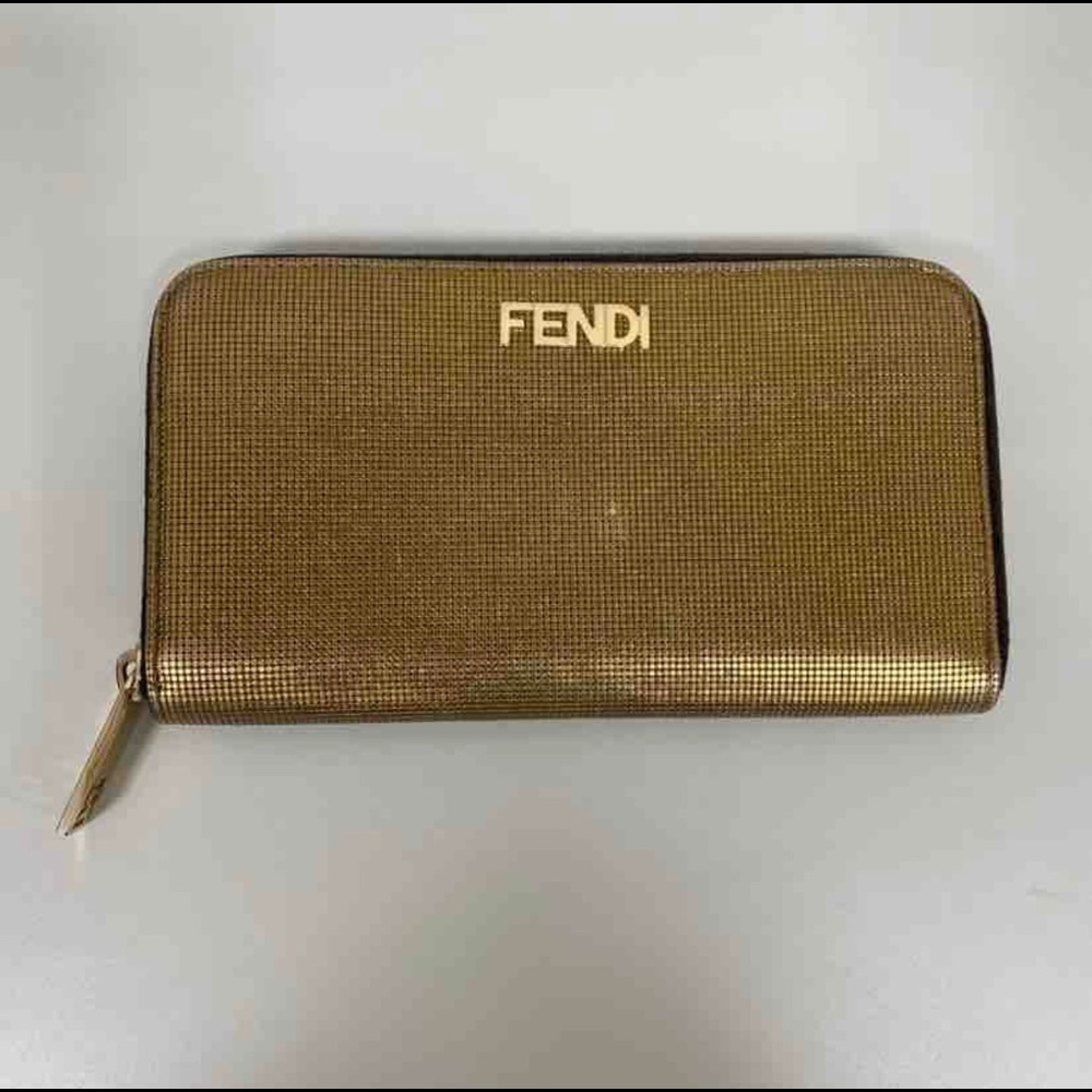 Fendi Metallic Logo Continental Wallet Gold